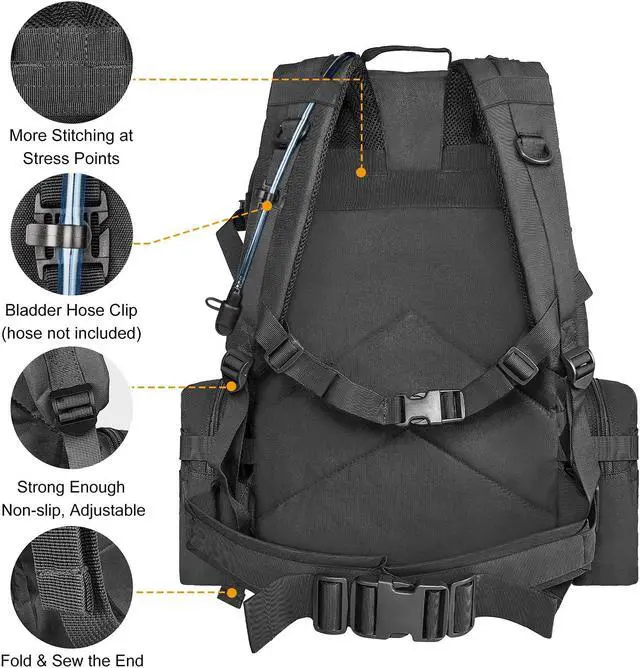 Alt view image 7 of 7 - Tactical Backpack Military Army Rucksack 60L Large Assault Pack Detachable Molle Bag