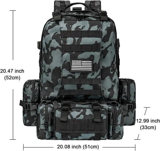 Alt view image 2 of 7 - Tactical Backpack Military Army Rucksack 60L Large Assault Pack Detachable Molle Bag