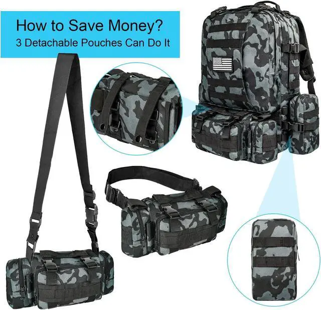 Alt view image 3 of 7 - Tactical Backpack Military Army Rucksack 60L Large Assault Pack Detachable Molle Bag