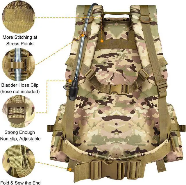 Alt view image 7 of 7 - CVLIFE Tactical Backpack Military Army Rucksack 60L Large Assault Pack Detachable Molle Bag