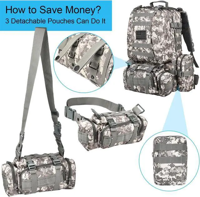 Alt view image 3 of 7 - Tactical Backpack Military Army Rucksack 60L Large Assault Pack Detachable Molle Bag