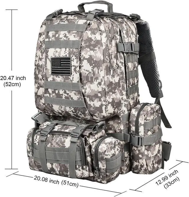 Alt view image 2 of 7 - Tactical Backpack Military Army Rucksack 60L Large Assault Pack Detachable Molle Bag