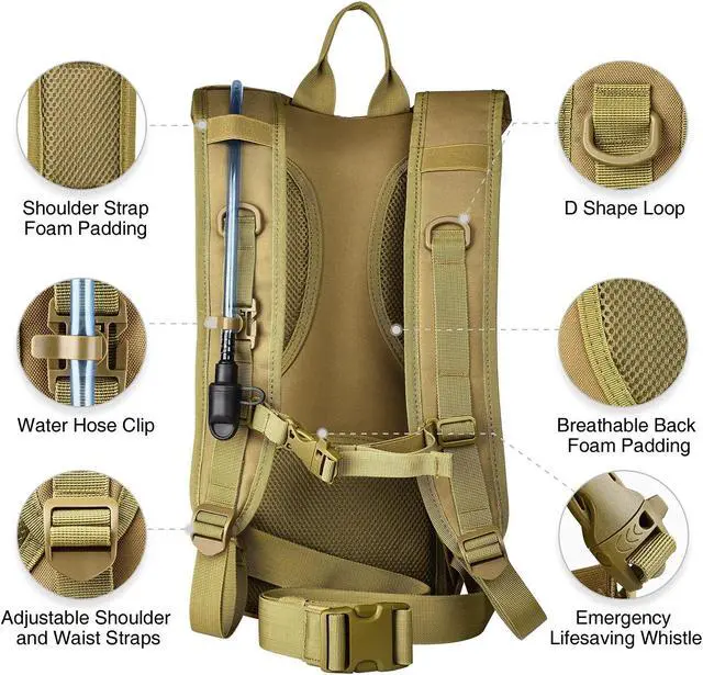 Alt view image 4 of 6 - Hydration Backpack with 3L TPU Water Bladder, Tactical Molle Water Backpack for Men Women, Hydration Pack for Hiking, Biking, Running and Climbing