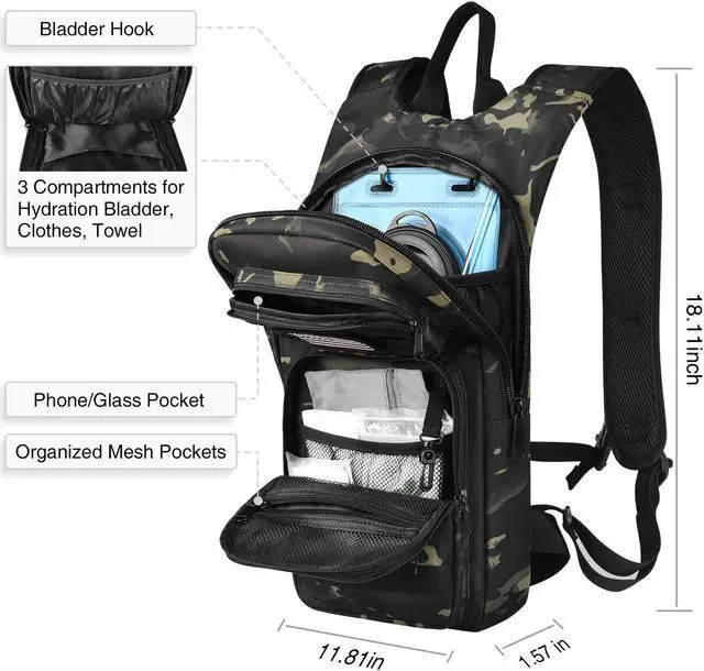 Alt view image 5 of 7 - Hydration Backpack with 3L TPU Water Bladder, Tactical Molle Water Backpack for Men Women, Hydration Pack for Hiking, Biking, Running and Climbing