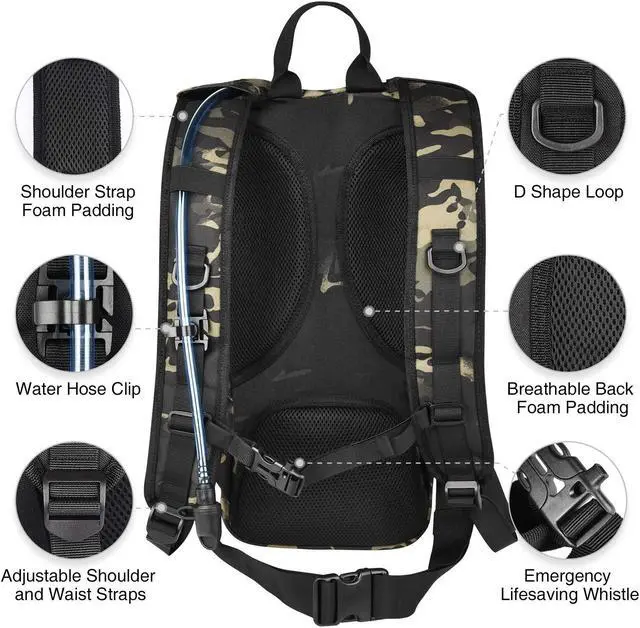 Alt view image 4 of 7 - Hydration Backpack with 3L TPU Water Bladder, Tactical Molle Water Backpack for Men Women, Hydration Pack for Hiking, Biking, Running and Climbing