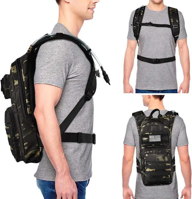 Alt view image 6 of 7 - Hydration Backpack with 3L TPU Water Bladder, Tactical Molle Water Backpack for Men Women, Hydration Pack for Hiking, Biking, Running and Climbing