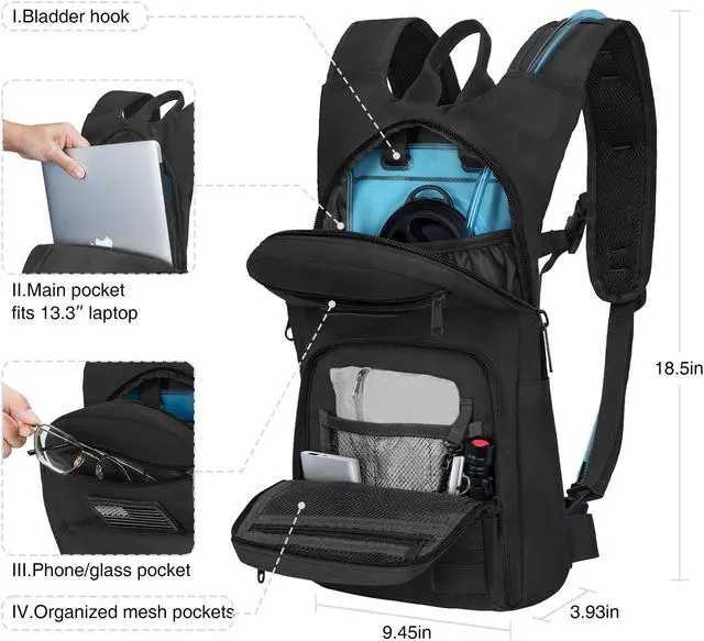 Alt view image 5 of 6 - 3L Hydration Backpack, Water Backpack with TPU Water Bladder, Hydration Pack for Men Women, Perfect Water Backpack for Hiking, Biking, and Hunting