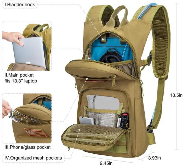 Alt view image 5 of 6 - 3L Hydration Backpack, Water Backpack with TPU Water Bladder, Hydration Pack for Men Women, Perfect Water Backpack for Hiking, Biking, and Hunting