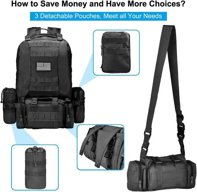 Alt view image 3 of 7 - NOOLA Military Tactical Backpack Molle Bag Army Assault Pack Detachable Rucksack