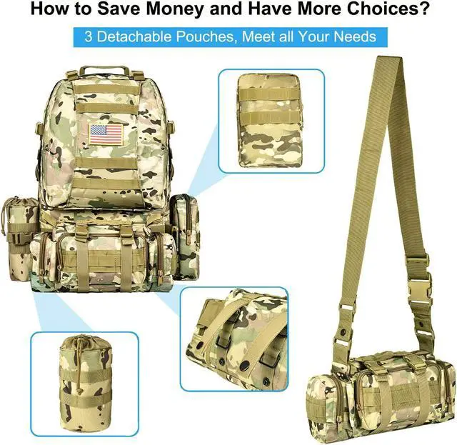 Alt view image 3 of 7 - NOOLA Military Tactical Backpack Molle Bag Army Assault Pack Detachable Rucksack