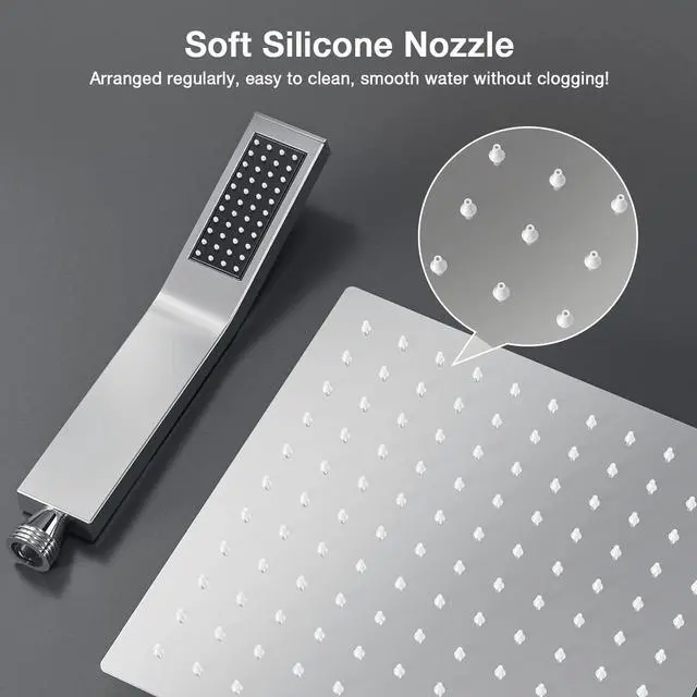 Alt view image 4 of 7 - Rain Shower System, 10 Inch Square Rainfall Shower Head High Pressure Wall Mount Shower Faucet Set with Hand Sprayer Rough-in Valve Trim Kit Bathroom Mixer Shower Combo Set