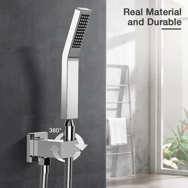 Alt view image 3 of 7 - Rain Shower System, 10 Inch Square Rainfall Shower Head High Pressure Wall Mount Shower Faucet Set with Hand Sprayer Rough-in Valve Trim Kit Bathroom Mixer Shower Combo Set