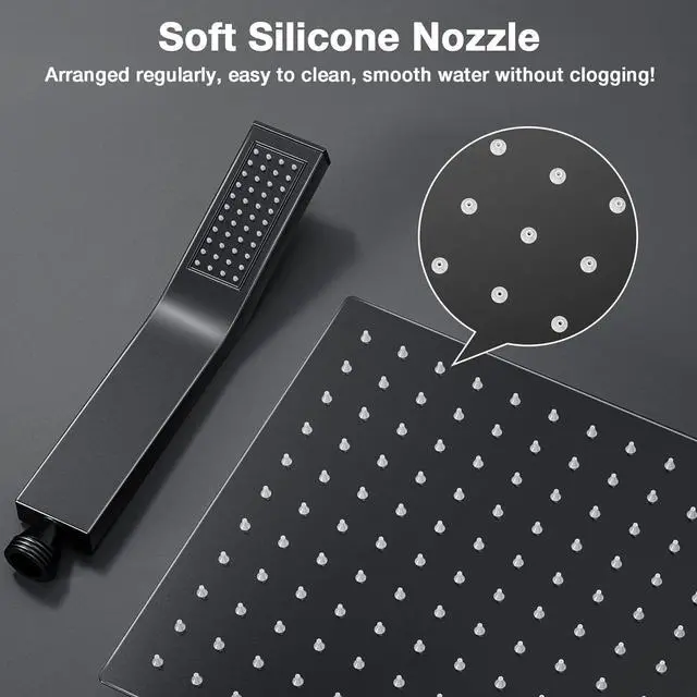 Alt view image 4 of 7 - Brightify Shower Faucet Set, 12" Black Rain Shower Head Ceiling Mount with Handheld Spray, High Pressure Bathroom Mixer Shower Set Wall Mounted Shower System Rough-in Valve and Trim Kit