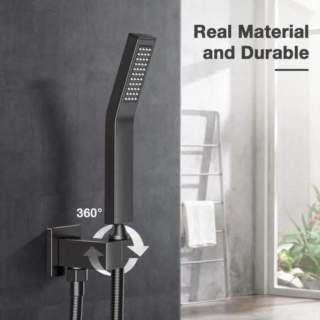 Alt view image 3 of 7 - Brightify Shower Faucet Set, 12" Black Rain Shower Head Ceiling Mount with Handheld Spray, High Pressure Bathroom Mixer Shower Set Wall Mounted Shower System Rough-in Valve and Trim Kit