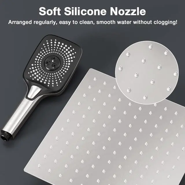 Alt view image 4 of 7 - Shower Faucet Set Stainless Steel 10in Rainfall Shower Head with Handheld 3 Functions Shower System Brass Pressure Balance Shower Valve