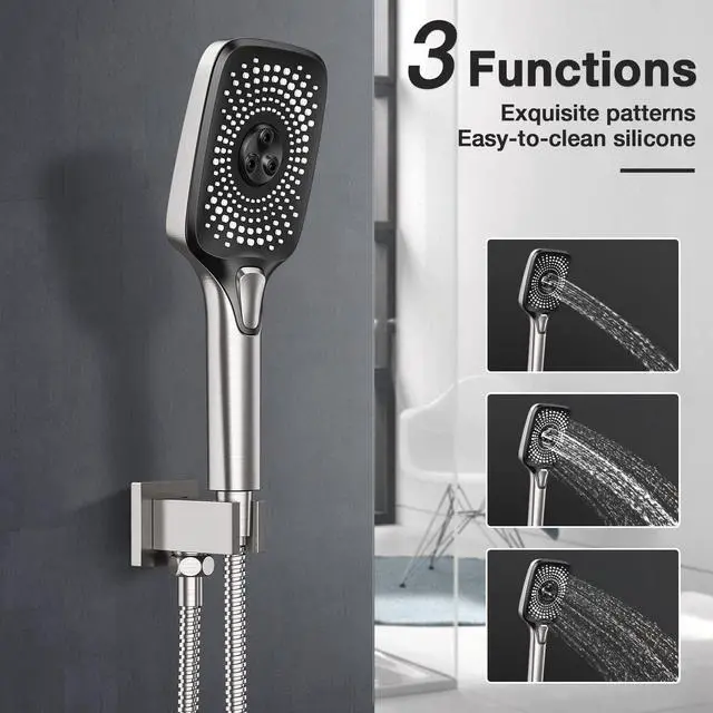 Alt view image 3 of 7 - Shower Faucet Set Stainless Steel 10in Rainfall Shower Head with Handheld 3 Functions Shower System Brass Pressure Balance Shower Valve