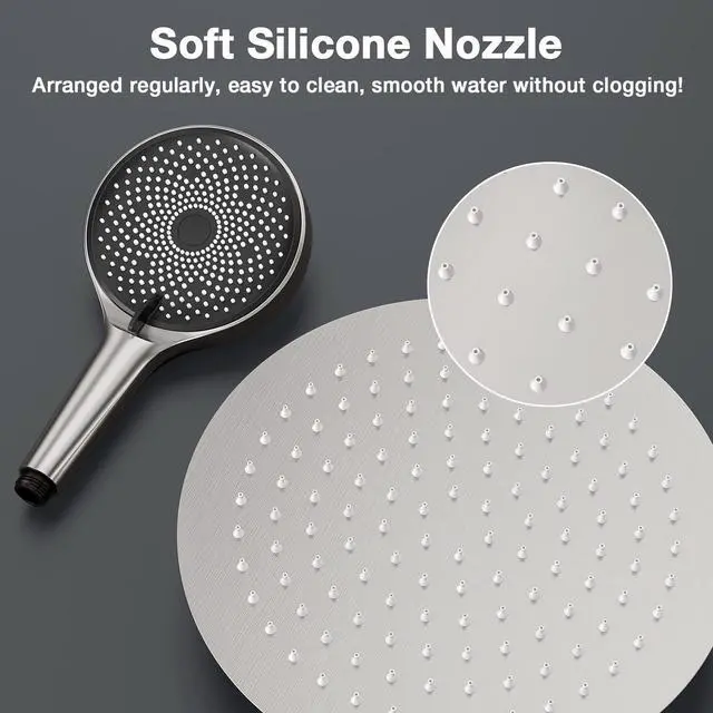 Alt view image 4 of 7 - Rainfall Shower System 10in Pressure Balance Handheld 3 Modes Shower Head System with Handheld 3 Modes Shower Faucet Set Complete Stainless Steel Brushed Nickel