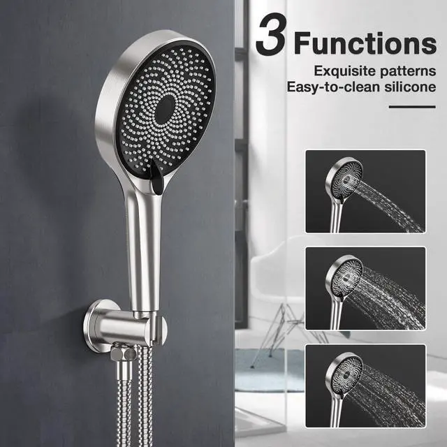 Alt view image 3 of 7 - Rainfall Shower System 10in Pressure Balance Handheld 3 Modes Shower Head System with Handheld 3 Modes Shower Faucet Set Complete Stainless Steel Brushed Nickel