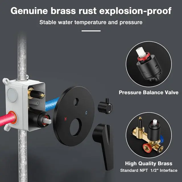 Alt view image 5 of 7 - Black Shower System 10in Handheld 3 Modes Stainless Steel Black Shower Faucet Set Pressure Balance Shower Faucets Sets Complete Luxury Matte Black Shower System