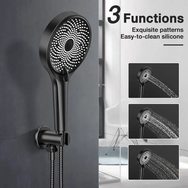 Alt view image 3 of 7 - Black Shower System 10in Handheld 3 Modes Stainless Steel Black Shower Faucet Set Pressure Balance Shower Faucets Sets Complete Luxury Matte Black Shower System