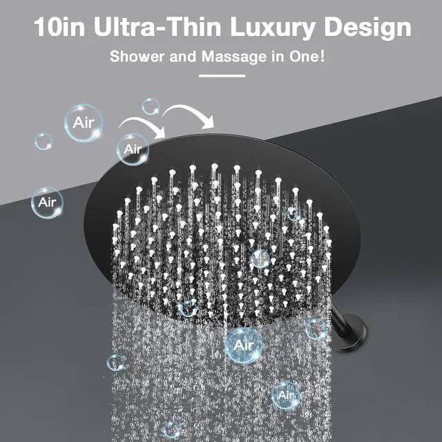 Alt view image 2 of 7 - Black Shower System 10in Handheld 3 Modes Stainless Steel Black Shower Faucet Set Pressure Balance Shower Faucets Sets Complete Luxury Matte Black Shower System