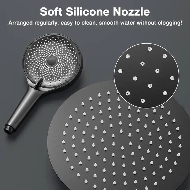 Alt view image 4 of 7 - Black Shower System 10in Handheld 3 Modes Stainless Steel Black Shower Faucet Set Pressure Balance Shower Faucets Sets Complete Luxury Matte Black Shower System