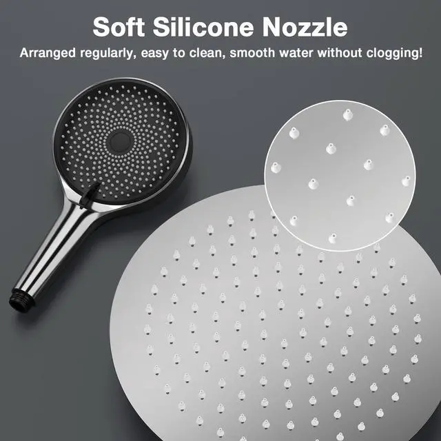 Alt view image 4 of 7 - Rainfall Shower System 10in Handheld 3 Modes Pressure Balance Shower Faucets Sets Complete Shower Head System Stainless Steel Chrome