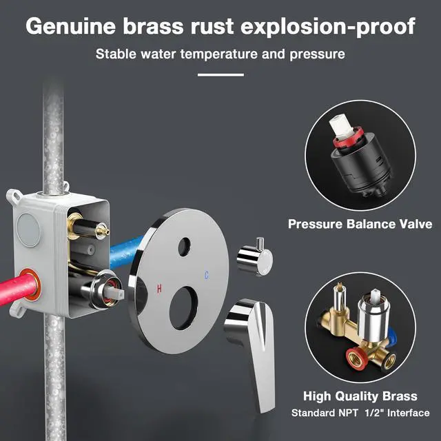 Alt view image 5 of 7 - Rainfall Shower System 10in Handheld 3 Modes Pressure Balance Shower Faucets Sets Complete Shower Head System Stainless Steel Chrome