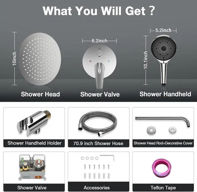 Alt view image 6 of 7 - Rainfall Shower System 10in Handheld 3 Modes Pressure Balance Shower Faucets Sets Complete Shower Head System Stainless Steel Chrome