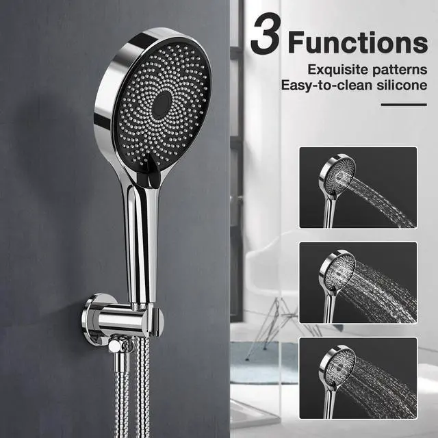 Alt view image 3 of 7 - Rainfall Shower System 10in Handheld 3 Modes Pressure Balance Shower Faucets Sets Complete Shower Head System Stainless Steel Chrome