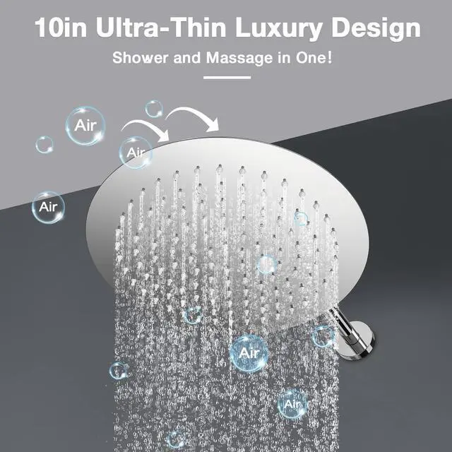 Alt view image 2 of 7 - Rainfall Shower System 10in Handheld 3 Modes Pressure Balance Shower Faucets Sets Complete Shower Head System Stainless Steel Chrome
