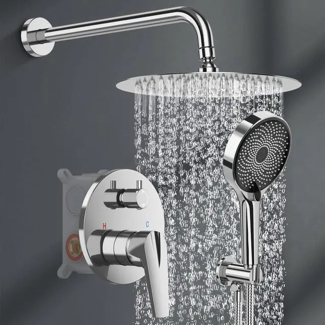 Main image of Rainfall Shower System 10in Handheld 3 Modes Pressure Balance Shower Faucets Sets Complete Shower Head System Stainless Steel Chrome