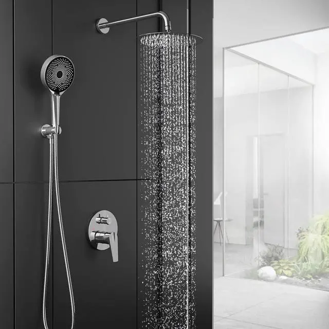 Alt view image 7 of 7 - Rainfall Shower System 10in Handheld 3 Modes Pressure Balance Shower Faucets Sets Complete Shower Head System Stainless Steel Chrome