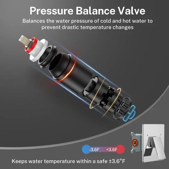 Alt view image 5 of 7 - Shower Faucet Set 8in Pressure Balance Shower Valve kit Rainfall Shower Head Stainless Steel Shower System Brass Rough-in Valve Polished Chrome