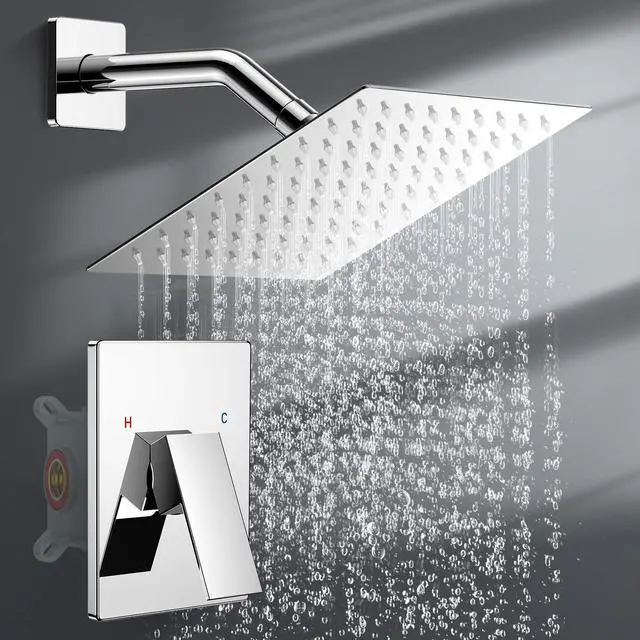 Main image of Shower Faucet Set 8in Pressure Balance Shower Valve kit Rainfall Shower Head Stainless Steel Shower System Brass Rough-in Valve Polished Chrome