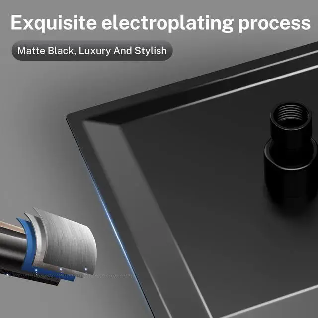 Alt view image 3 of 7 - Black Shower Faucet Set 8in Pressure Balance Shower Valve kit Rainfall Shower System Stainless Steel Shower System Brass Rough-in Valve