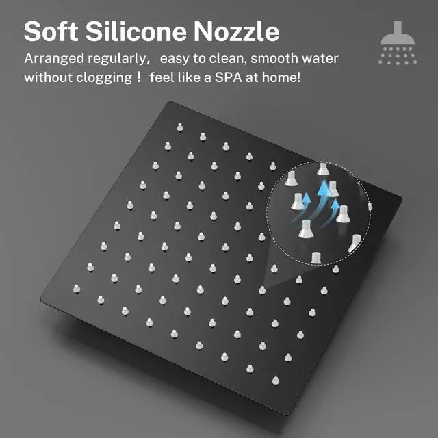 Alt view image 2 of 7 - Black Shower Faucet Set 8in Pressure Balance Shower Valve kit Rainfall Shower System Stainless Steel Shower System Brass Rough-in Valve