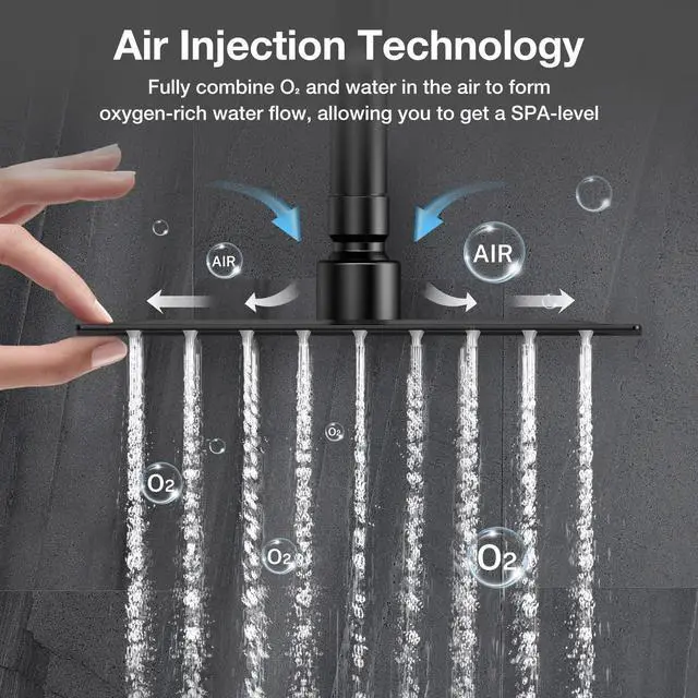 Alt view image 7 of 7 - Black Shower Faucet Set 8in Pressure Balance Shower Valve kit Rainfall Shower System Stainless Steel Shower System Brass Rough-in Valve