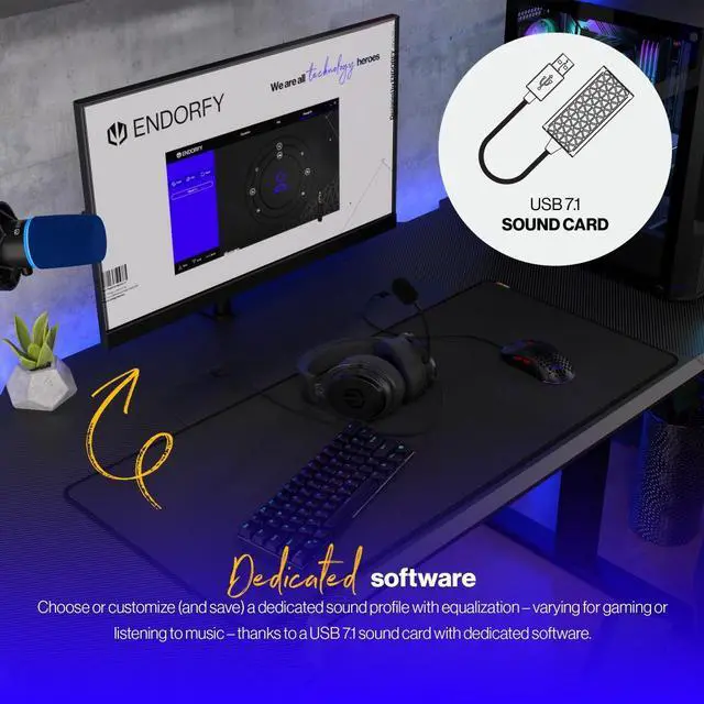 Alt view image 5 of 8 - ENDORFY VIRO Plus USB, Gaming over-ear headphones, USB 7.1 sound card, detachable microphone and cable, Soft memory foam earpads plus extra fabric pair, EY1A001