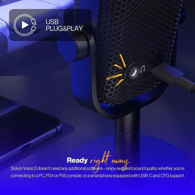 Alt view image 7 of 8 - ENDORFY Solum Voice S,USB Microphone for PC, streaming, podcast, Tap-to-mute button, Gain control, USB Plug & Play, Cardioid pattern, EY1B013