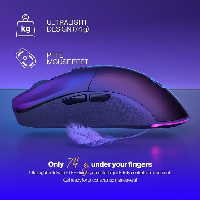 Alt view image 3 of 8 - ENDORFY Gem Plus Wireless PAW3395, Ultralight, Black Gaming Mouse with RGB, Kailh GM 8.0 mechanical switches and PixArt PAW3395 sensor | EY6A013