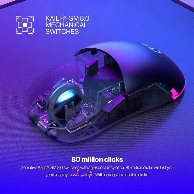 Alt view image 4 of 8 - ENDORFY Gem Plus Wireless PAW3395, Ultralight, Black Gaming Mouse with RGB, Kailh GM 8.0 mechanical switches and PixArt PAW3395 sensor | EY6A013