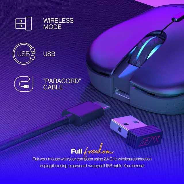 Alt view image 5 of 8 - ENDORFY Gem Plus Wireless PAW3395, Ultralight, Black Gaming Mouse with RGB, Kailh GM 8.0 mechanical switches and PixArt PAW3395 sensor | EY6A013