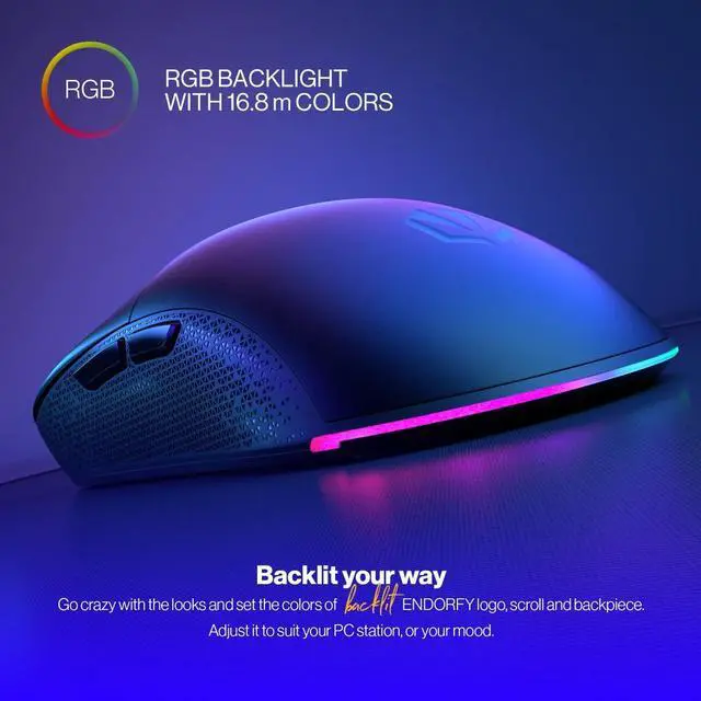 Alt view image 6 of 8 - ENDORFY Gem Plus Wireless PAW3395, Ultralight, Black Gaming Mouse with RGB, Kailh GM 8.0 mechanical switches and PixArt PAW3395 sensor | EY6A013