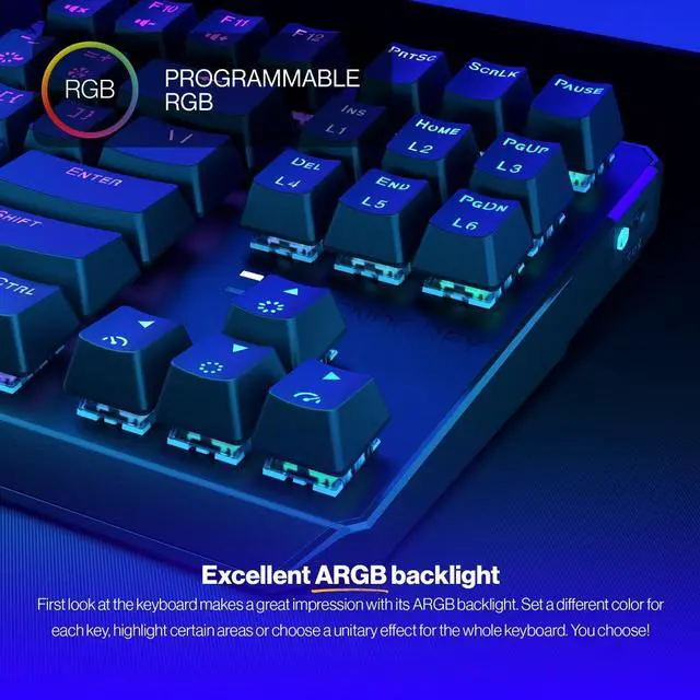 Alt view image 7 of 8 - ENDORFY Thock TKL Wireless Red, wireless gaming mechanical keyboard, USB Type C/Bluetooth/2.4Ghz, Hot-swappable switches, PBT keycaps, RGB Backlit, Kailh Box Red, 87 keys, EY5A080