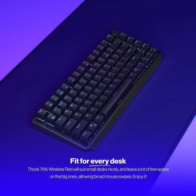 Alt view image 3 of 8 - ENDORFY Thock 75% Wireless Red, wireless gaming mechanical keyboard, USB Type C/Bluetooth/2.4Ghz, Hot-swappable switches, PBT keycaps, RGB Backlit, Kailh Box Red, 82 keys, EY5A073