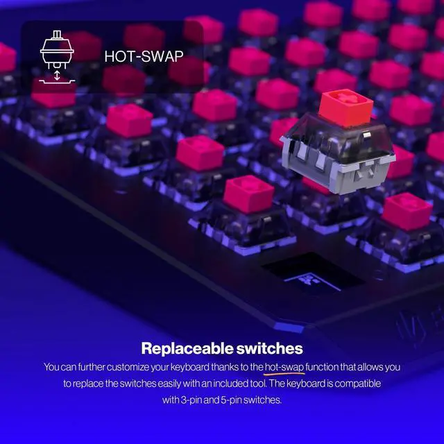 Alt view image 4 of 8 - ENDORFY Thock 75% Wireless Red, wireless gaming mechanical keyboard, USB Type C/Bluetooth/2.4Ghz, Hot-swappable switches, PBT keycaps, RGB Backlit, Kailh Box Red, 82 keys, EY5A073