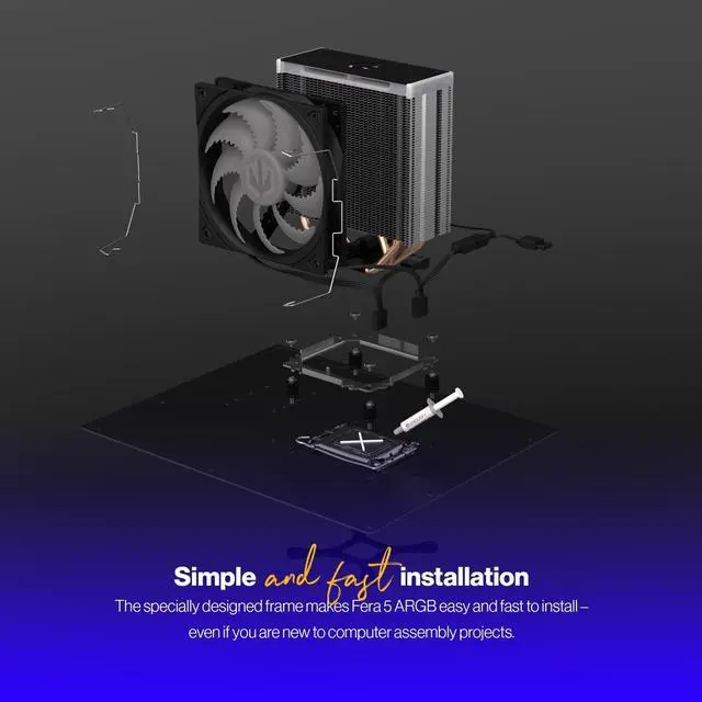 Alt view image 5 of 8 - ENDORFY Fera 5 ARGB, high performance CPU cooler, 120 mm ARGB PWM Fluctus fan, compatible with AM5, AM4, LGA1700, LGA1200, LGA1150 etc., TDP 220W, EY3A007