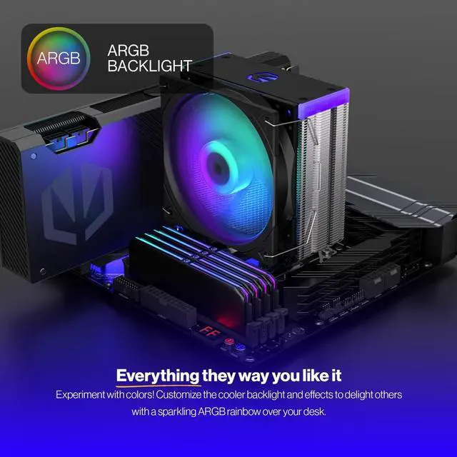 Alt view image 3 of 8 - ENDORFY Fera 5 ARGB, high performance CPU cooler, 120 mm ARGB PWM Fluctus fan, compatible with AM5, AM4, LGA1700, LGA1200, LGA1150 etc., TDP 220W, EY3A007