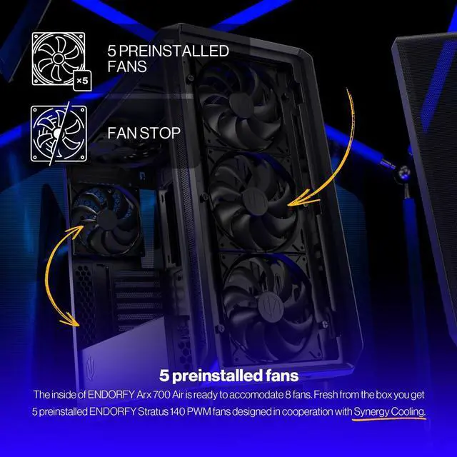 Alt view image 5 of 9 - ENDORFY Arx 700 Air, ATX PC case, computer case, 5x140mm PWM fans included, matx case, radiator up to 360mm, Maximum airflow, top and front mesh, EY2A012